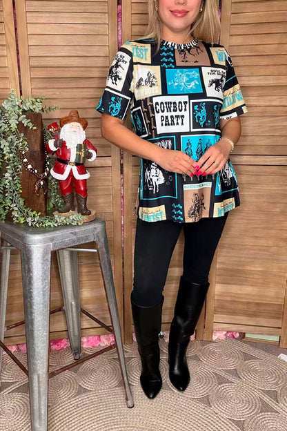 Western patterns printed short sleeve women t-shirt XCH16678