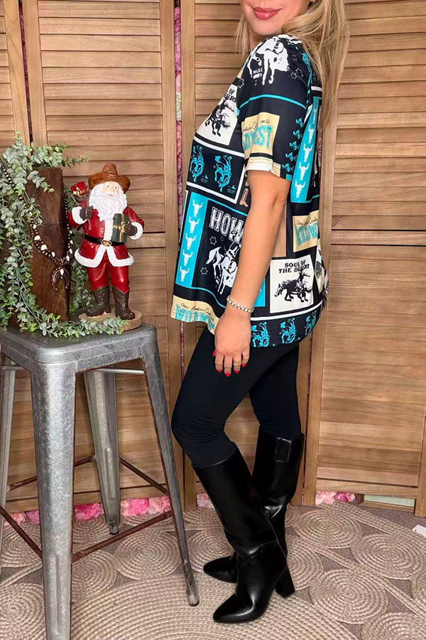 Western patterns printed short sleeve women t-shirt XCH16678