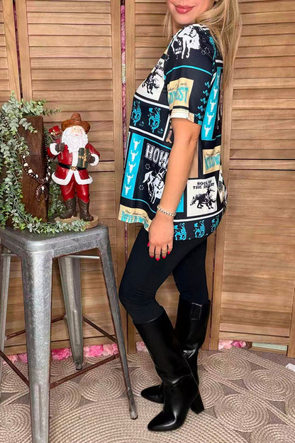 Western patterns printed short sleeve women t-shirt XCH16678