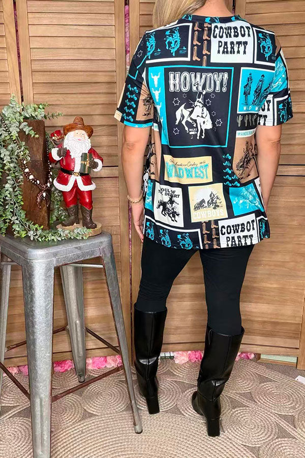 Western patterns printed short sleeve women t-shirt XCH16678