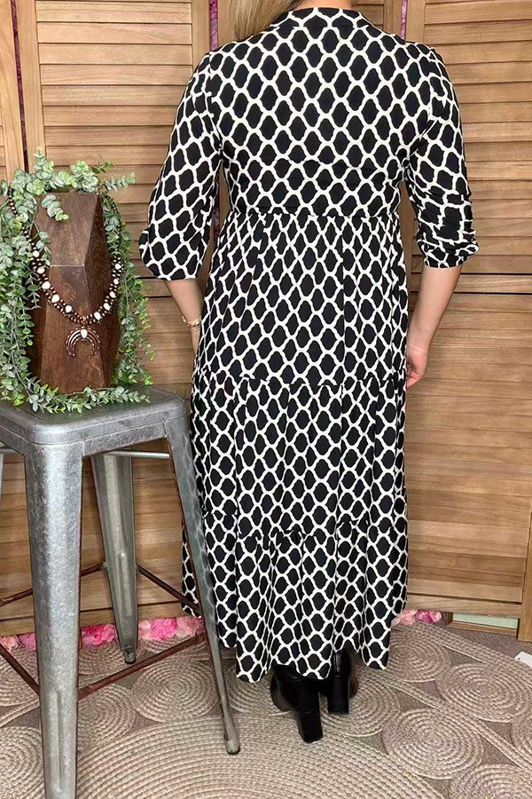 Plus size geometric printed half sleeves maxi women dress with pockets GJQ16747