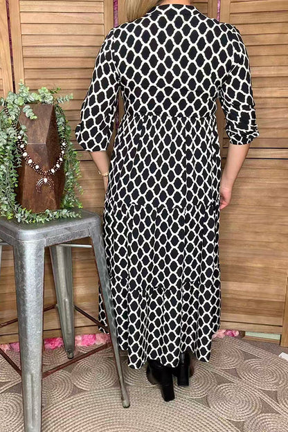 Plus size geometric printed half sleeves maxi women dress with pockets GJQ16747