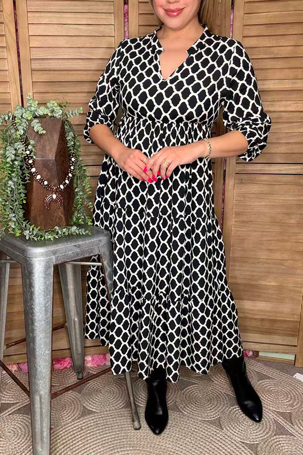 Plus size geometric printed half sleeves maxi women dress with pockets GJQ16747