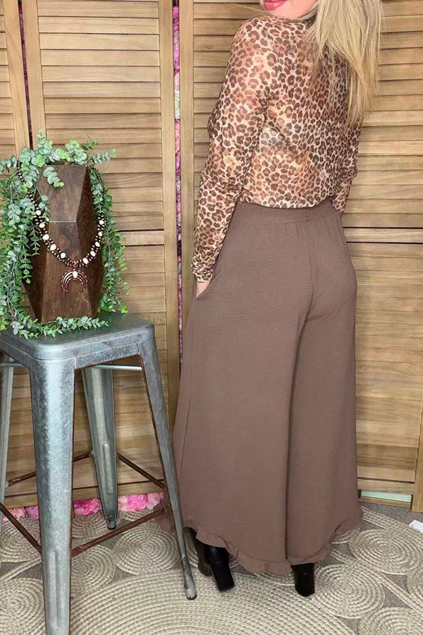 Plus size brown leopard sheer long sleeve women blouse XCH16762