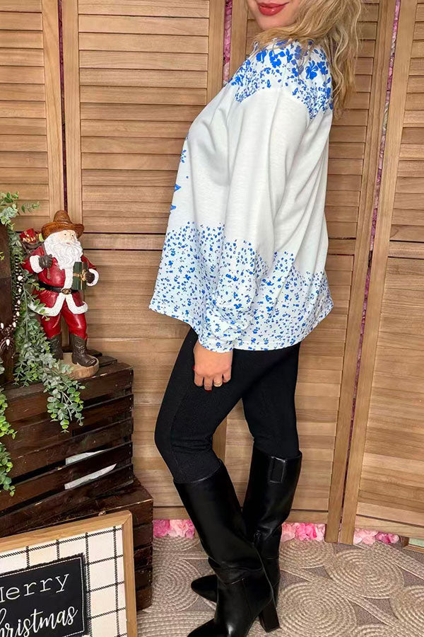 Christmas tree printed white long sleeve women shirts XCH16710