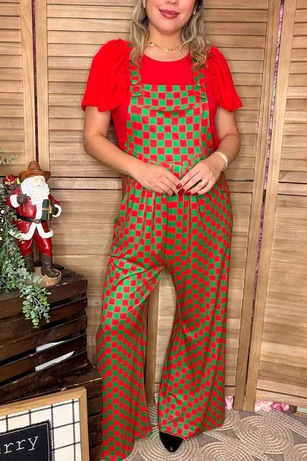 Red & Green checkered one piece casual women jumpsuit XCH16764