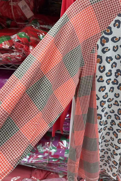 Western pluse size leopard & checked printed raglan long sleeve women blouse YMY14151