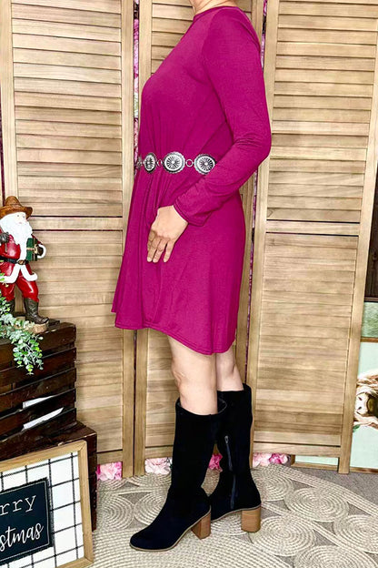 Fuchsia purple long sleeve key hole neckline women's dress wholesale YMY5426B-1