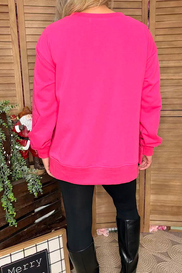 Sequin Nut Cracker hot pink long sleeve women sweatshirt /slit XCH16741