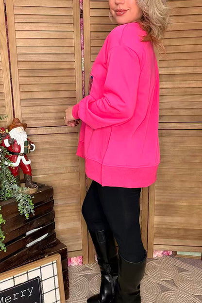 Sequin Nut Cracker hot pink long sleeve women sweatshirt /slit XCH16741