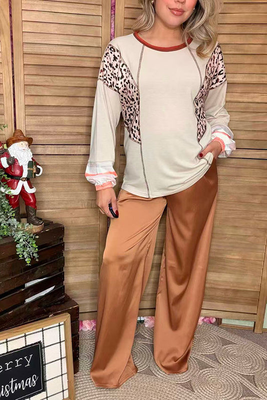 Leopard & Beige long sleeve women tops GJQ15315