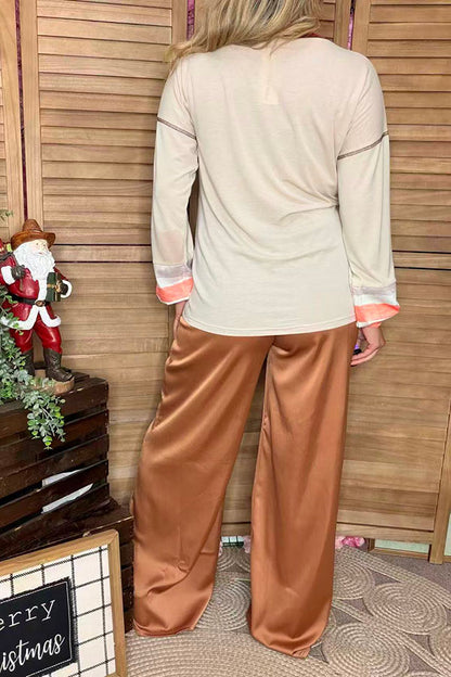 Leopard & Beige long sleeve women tops GJQ15315