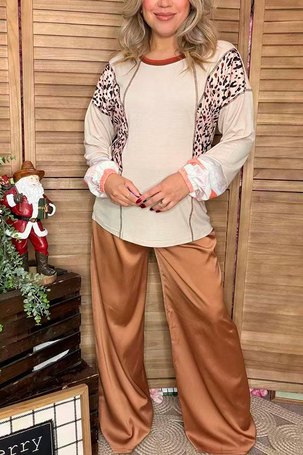 Leopard & Beige long sleeve women tops GJQ15315