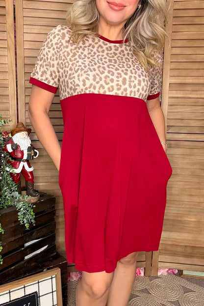 Western burgundy leopard printed dress w/pockets GJQ11900