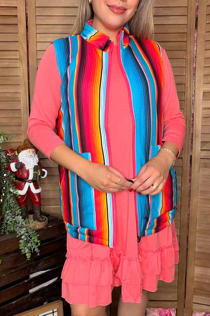 Serape/Fuchsia reversible zipper women vest w/pockets (Tag is removable) DL8362-1