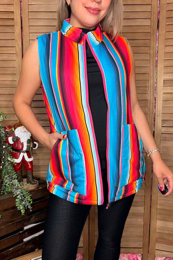 Serape/Fuchsia reversible zipper women vest w/pockets (Tag is removable) DL8362-1