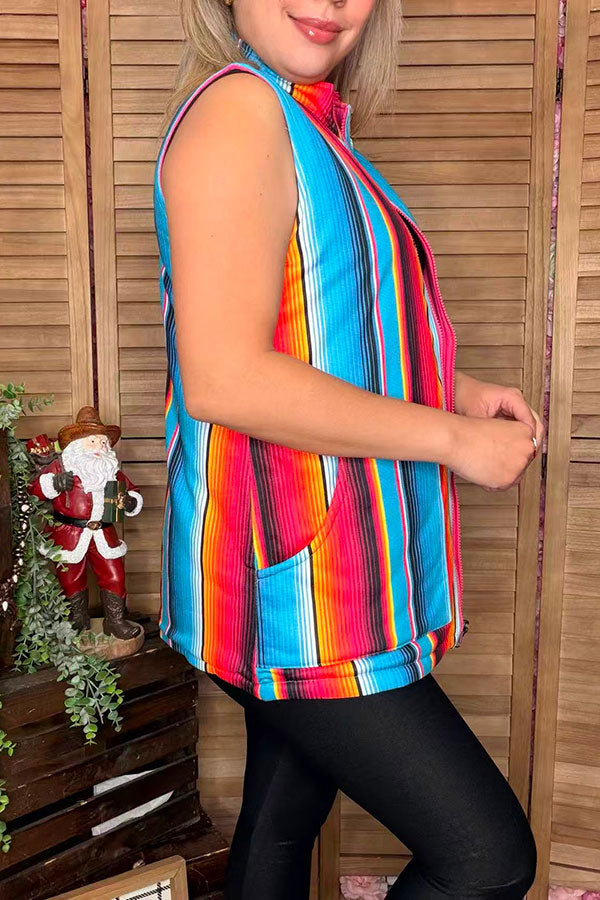 Serape/Fuchsia reversible zipper women vest w/pockets (Tag is removable) DL8362-1