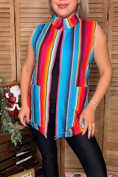 Serape/Fuchsia reversible zipper women vest w/pockets (Tag is removable) DL8362-1