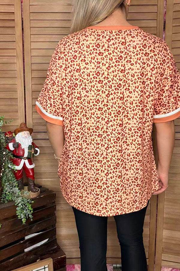 Leopard & floral multi color printed short sleeve women tops XCH13567