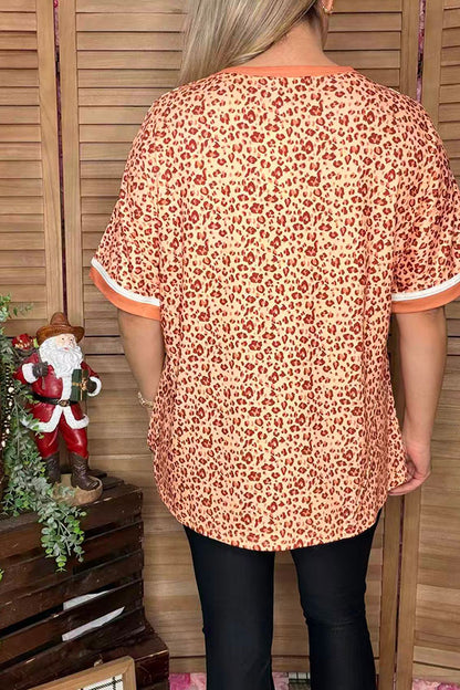 Leopard & floral multi color printed short sleeve women tops XCH13567