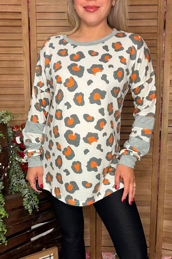 Plus size leopard long sleeve printed women top XCH11727