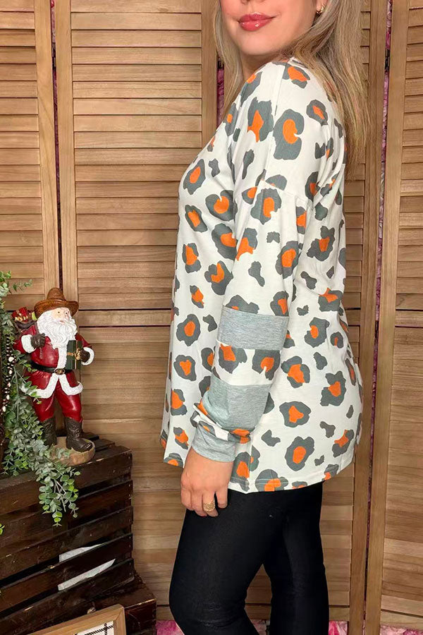 Plus size leopard long sleeve printed women top XCH11727
