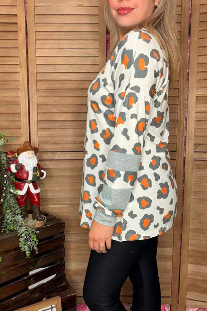 Plus size leopard long sleeve printed women top XCH11727