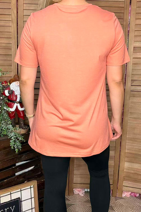 Coral short sleeve women top with bronc rider graphic XCH14128