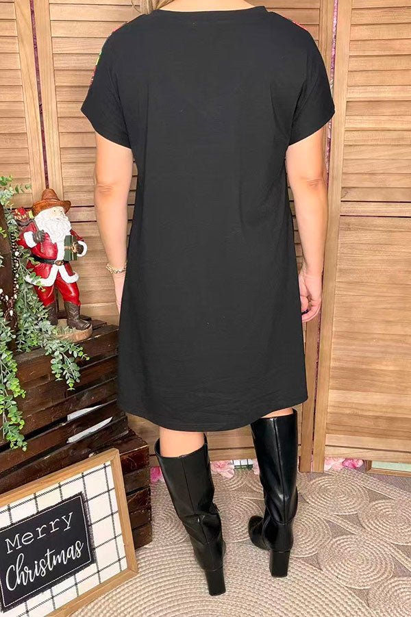 Aztec & leopard printed & black color block short sleeve women dresses XCH15544 AS12