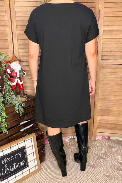 Aztec & leopard printed & black color block short sleeve women dresses XCH15544 AS12