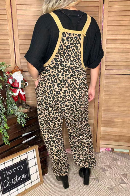 Knitted leopard one piece women jumpsuit w/buttons & pocket XCH16716