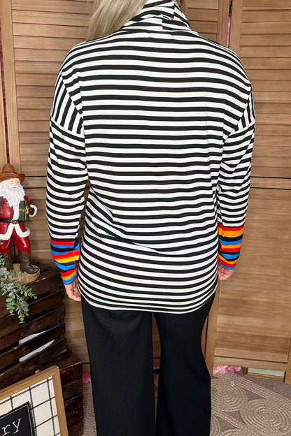 Striped printed mock neck pullover women top YMY6803