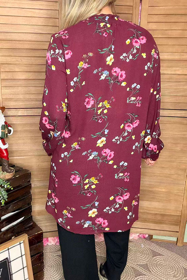Floral high low style mock neck long sleeve women top YT1130