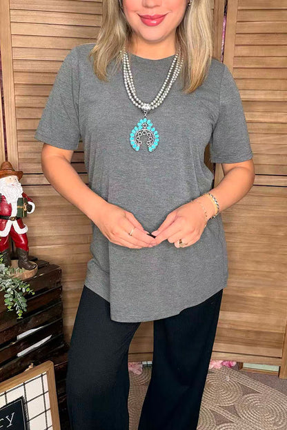 Gray solid color short sleeve women tops GJQ15569