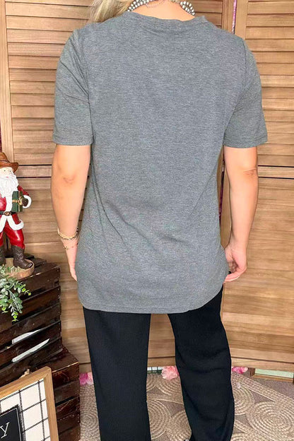 Gray solid color short sleeve women tops GJQ15569