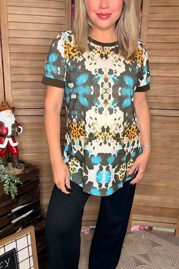 Western printed short sleeve women t-shirt XCH11685