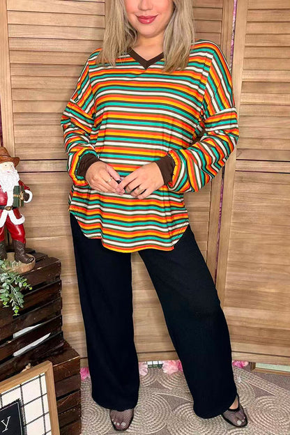 BQ8424 Multi-color striped printed long sleeve women top