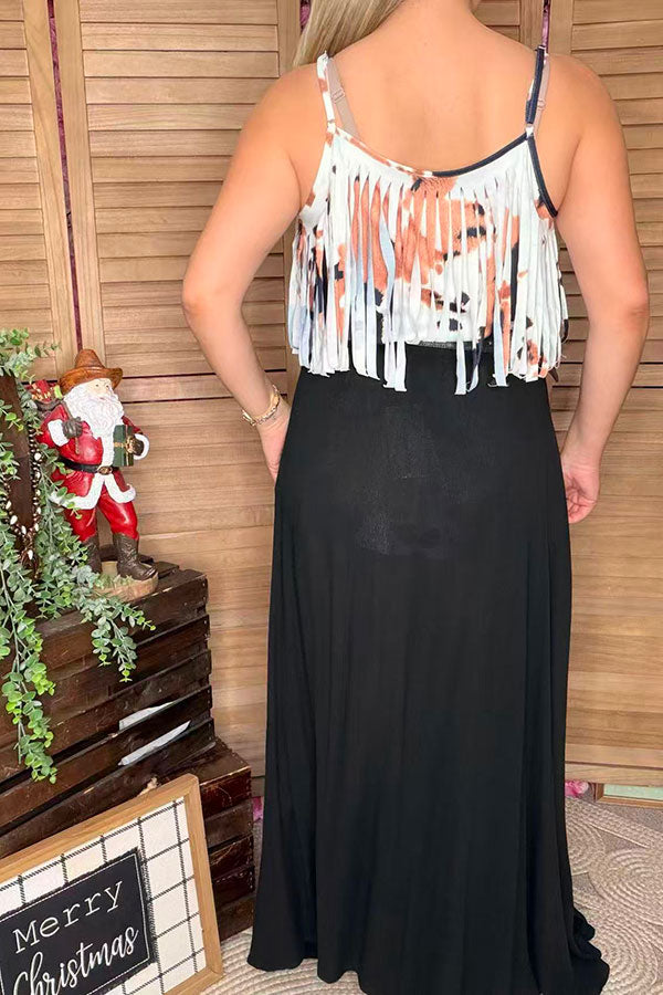 Black long style women skirt w/leg slit BQ13244