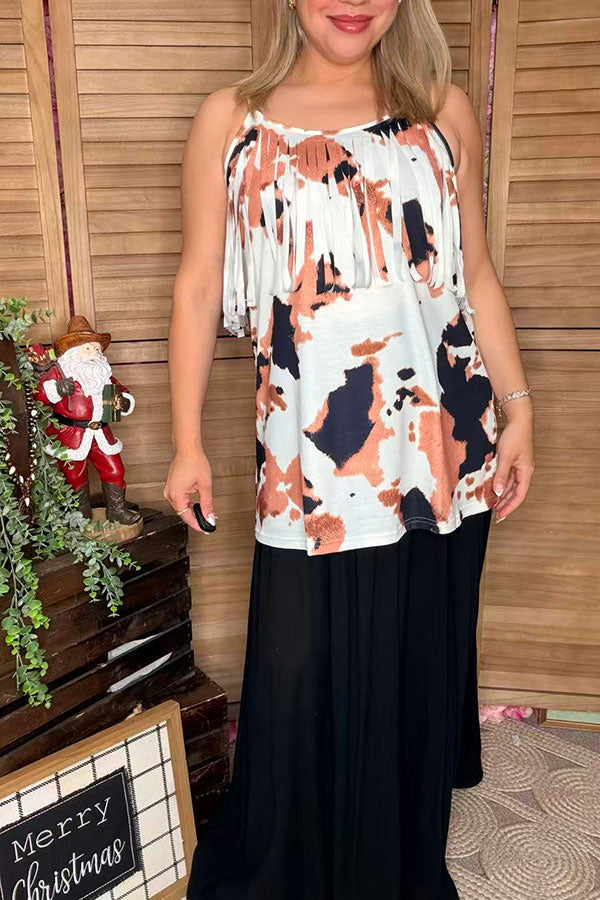 Leopard printed fringe women tank tops GJQ14410