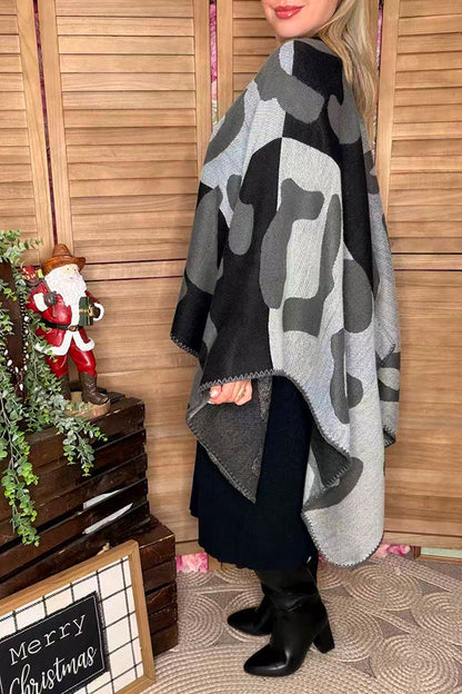 Knittted leopard grey & black color block women cardigan LW11398