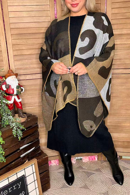 Leopard grey & brown color block shawl LW11395