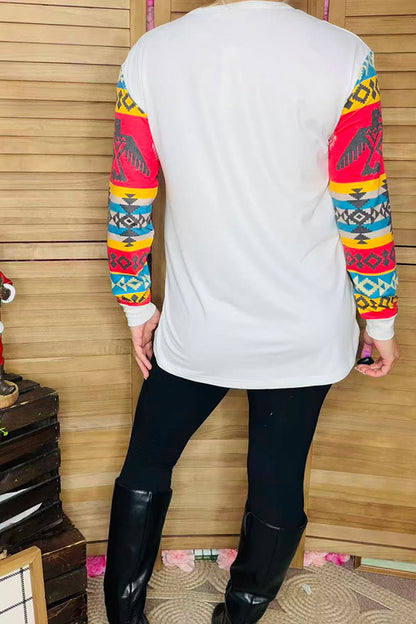 White & Aztec printed long sleeve top for women XCH11933