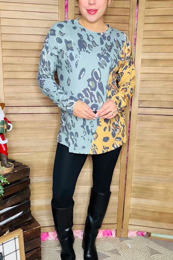 Leopard printed long sleeve women top YMY11741