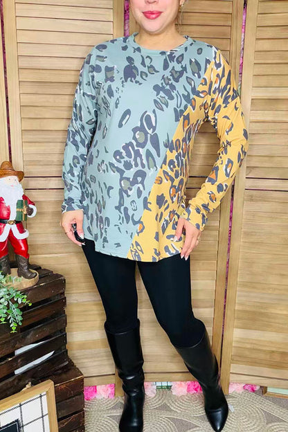 Leopard printed long sleeve women top YMY11741