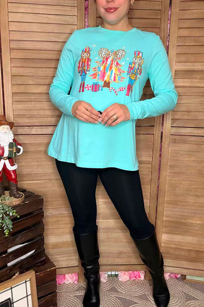 Christmas studs tree nutcracker mint long sleeve women shirt XCH16541