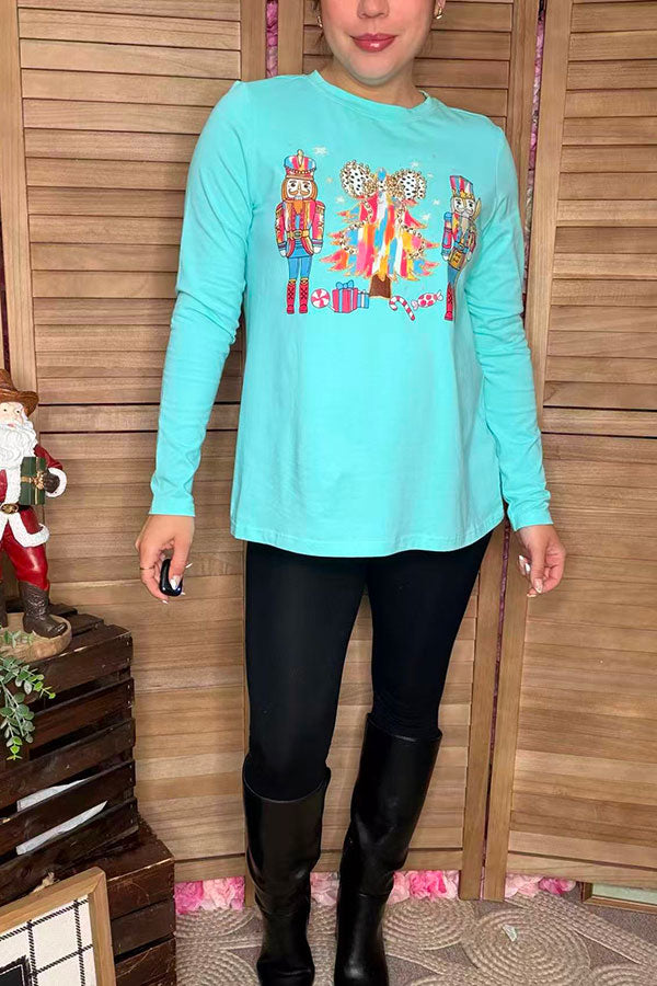 Christmas studs tree nutcracker mint long sleeve women shirt XCH16541