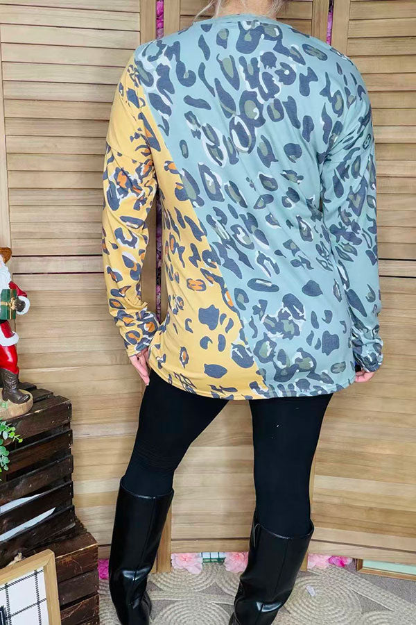 Leopard printed long sleeve women top YMY11741