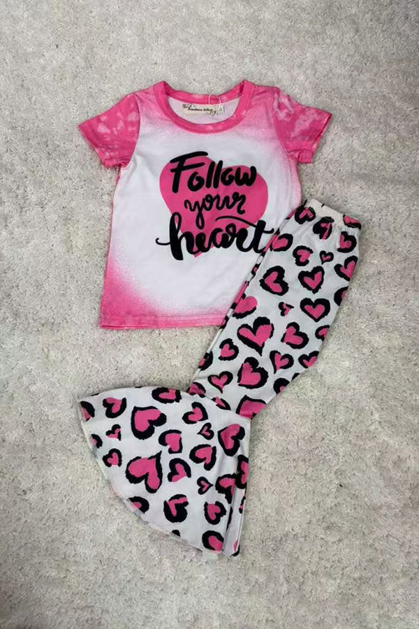 X0015-26 "Follow Your Heart" Print heart pant 2pcs children clothing sets