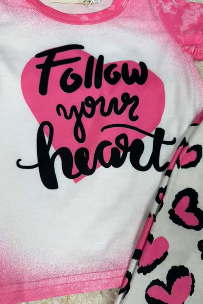 X0015-26 "Follow Your Heart" Print heart pant 2pcs children clothing sets