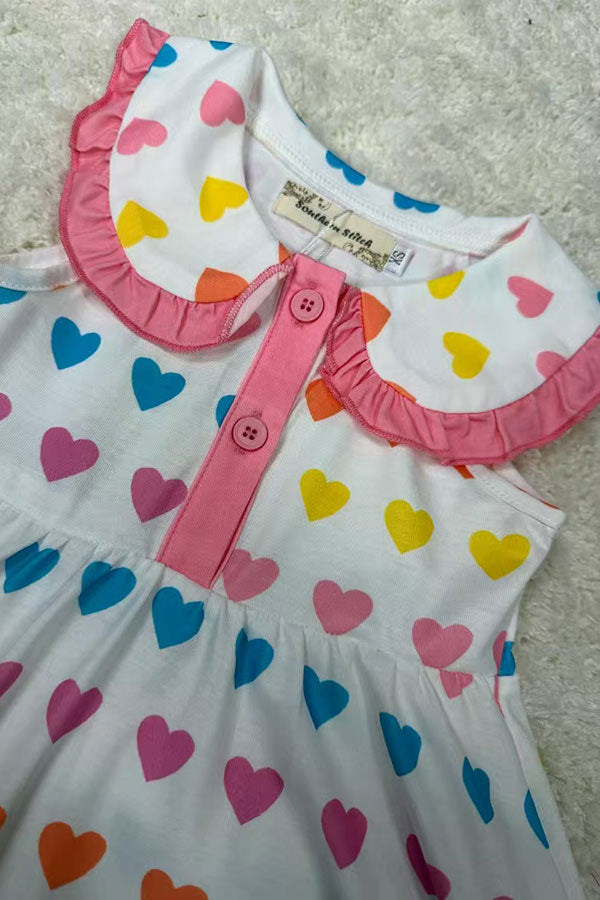 X07003 Hearts printed baby doll girls dress w/purse bag
